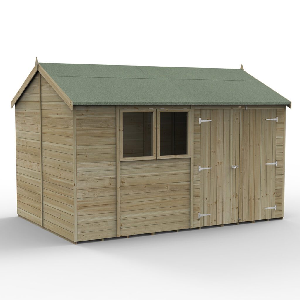 Timberdale 12×8 Reverse Apex Shed – Double Door with Installation 5013053189221 2